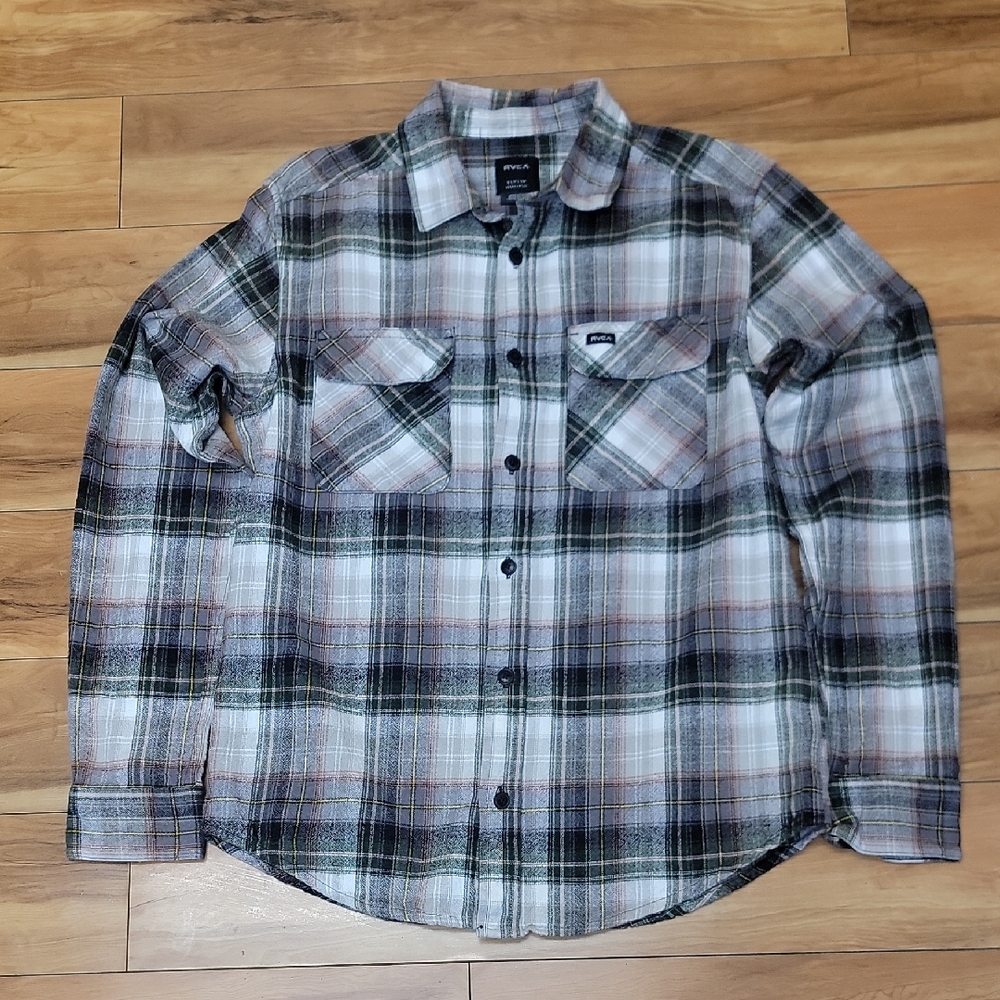 RVCA Size SMALL Mens Multicolor Plaid Long Sleeve Button Down Flannel Shirt